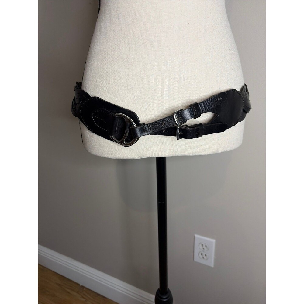 Vintage Lauren Ralph Lauren Black Leather Harness Double Buckle Belt